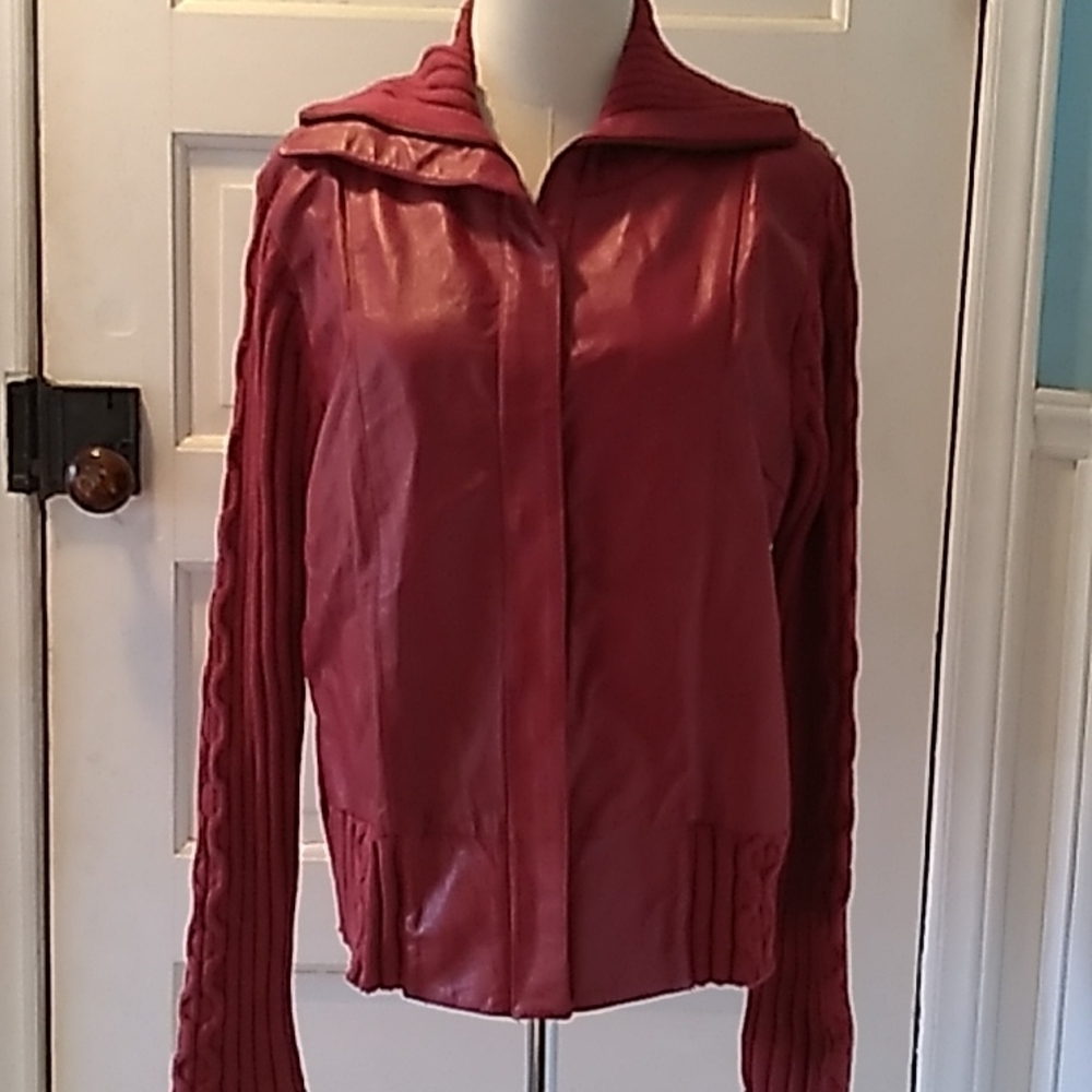 Vintage red leather large jacket
